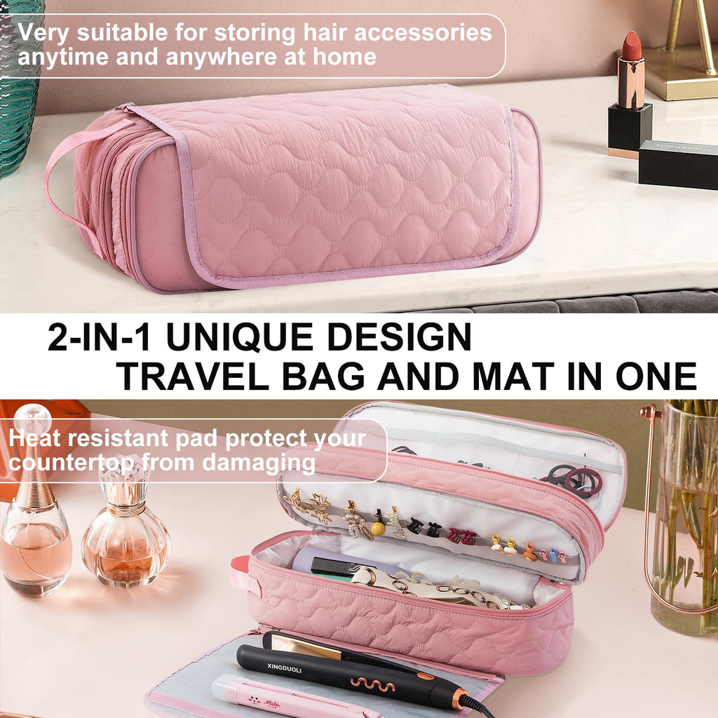 Wintogo Large Capacity Hair Tools Travel Bag with Detachable Heat Resistant Mat, Double Layer Organizer Case for Flat Irons, Curling Irons, Hair Dryers, and Travel Carrying Case for Hair Tool Storage