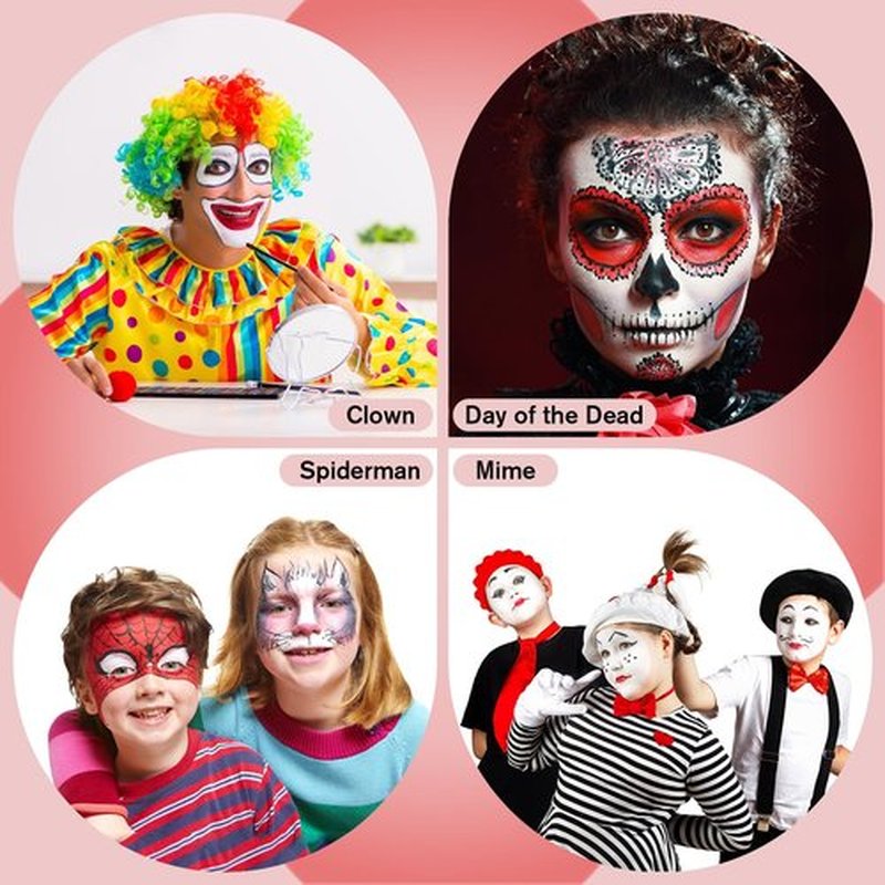 Goth White Foundation + Black Red Face Body Paint for Halloween Makeup, Face Painting Kit with Brushes Facepaint Set for Adults Clown Vampire Skull SFX Make Up Costume Cosplay Party Theater Stage