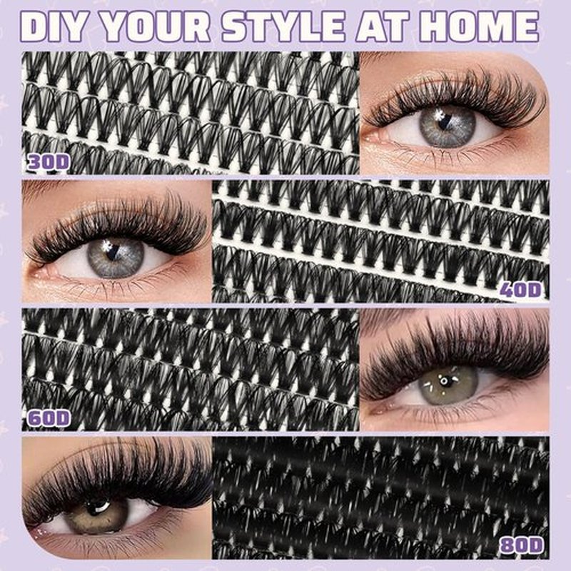 Lash Extension Kit 960Pcs D Curl Individual Lashes Kit Includes 4 styles of Lash Bond and Seal Remover and Tweezers (10-18MM-30+40+60+80D)