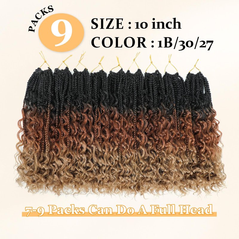 Yewell Goddess Box Braids Crochet Hair - Boho Crochet Box Braids With Curly Ends, 9 Packs Bohomian Box Braids Crochet Hair For Black Women, Pre Looped (10Inch, 1B/30/27)