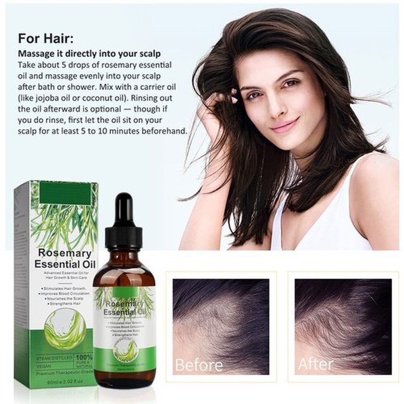 Rosemary Oil for Hair Growth, Natural Essential Oil with Aromatic Experience, Organic Pure Rosemary Essential Oil for Beard Growth, Eyelash Care, Nourishes the Scalp, Skin Care - 2.02 Fl Oz