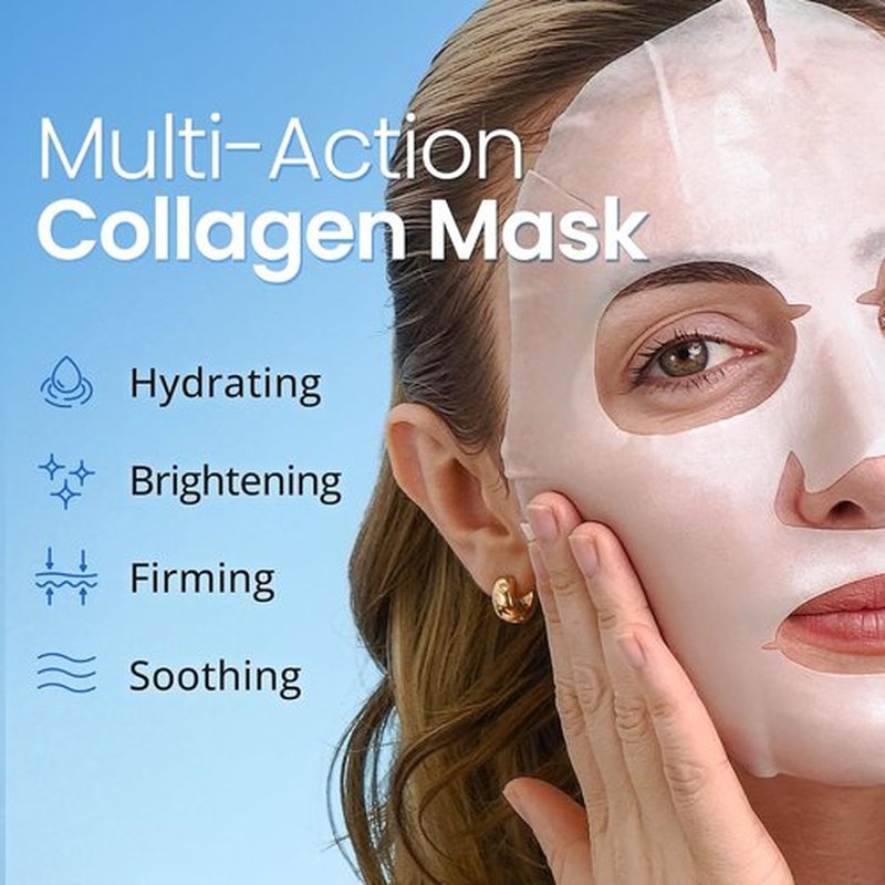 Ebanel Collagen Face Masks - 10 Pack with Hyaluronic Acid & Vitamin C for Instant Brightening & Hydration