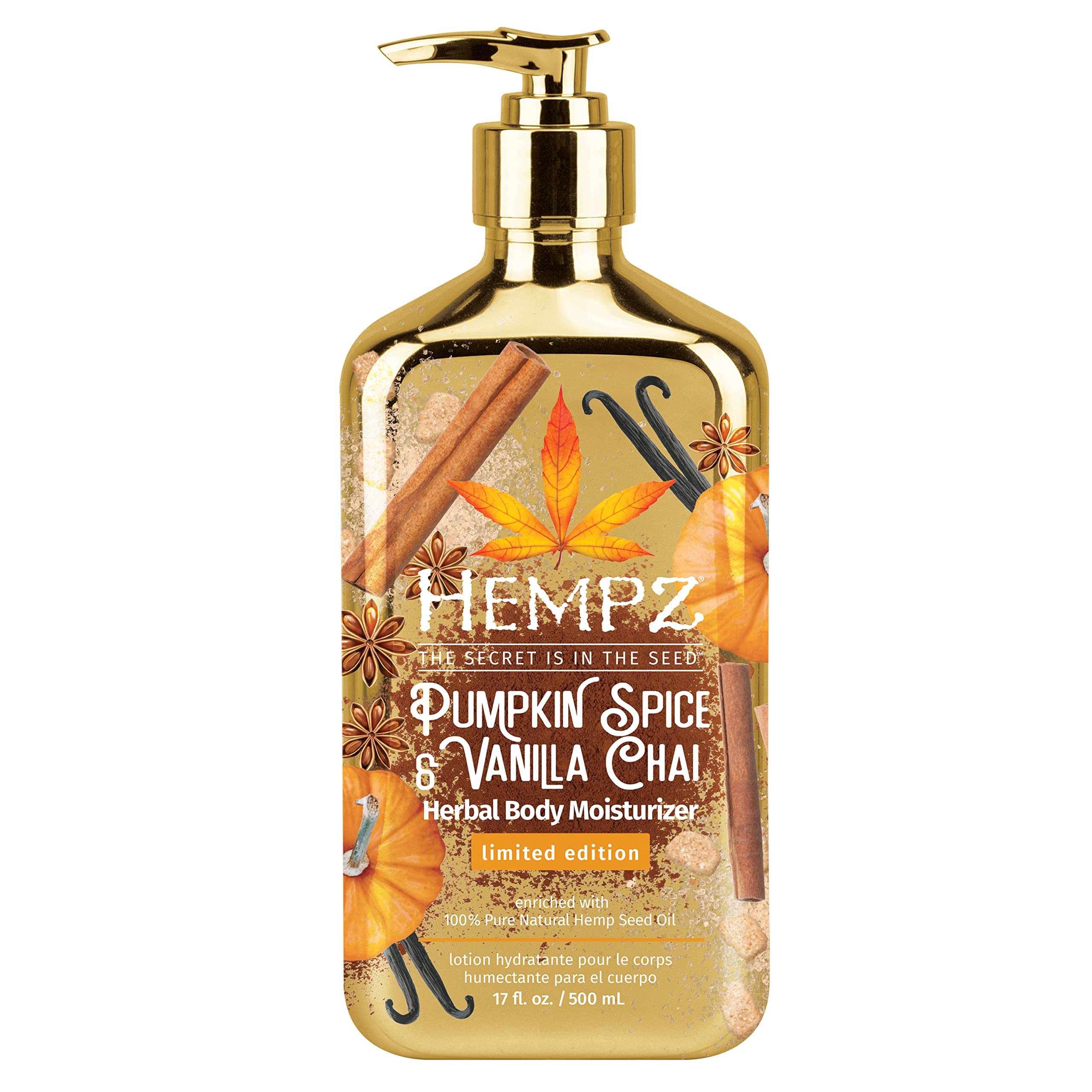HEMPZ Body Lotion Limited Edition - Pumpkin Spice & Vanilla Chai Daily Moisturizing Cream, Shea Butter Hand and Body Moisturizer - Hemp Lotion - Skin Care Products, Hemp Seed Oil - 17 oz.