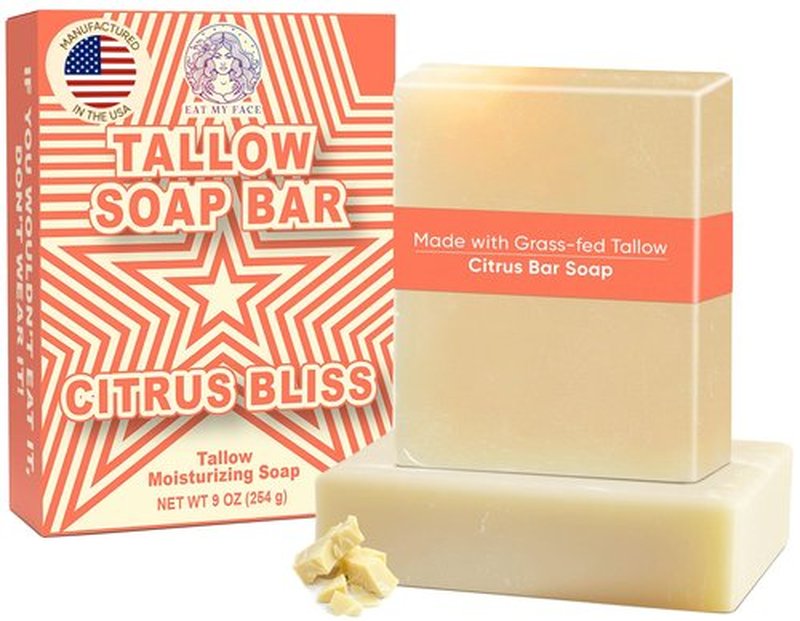Eat My Face Citrus Bliss Beef Tallow Soap Bars (2-Pack) – Uplifting Scent, Better Value | Grass Fed, Organic | Natural Moisturizing Cleanser for Face, Body & Hair