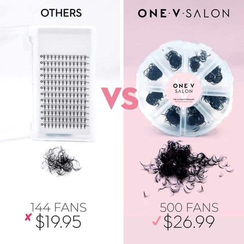 One V Salon, 500 Loose Professional Use Premade Fans Eyelash Extensions,C Curl Volume Lashes,10D 20D 14D-0.05 Thickness,9-16mm Fluffy Handmade Fan Mixed Tray