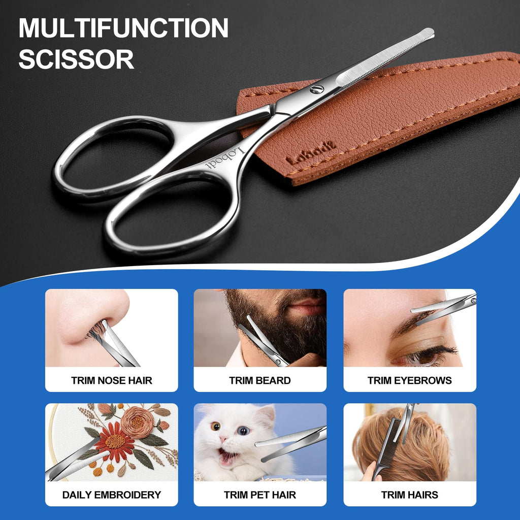 Lobodt 4.1inch round-headed stainless steel small scissors, suitable for trimming facial hair, nose hair, eyebrows, eyelashes, beards, personal care and salon beauty salons (silver)