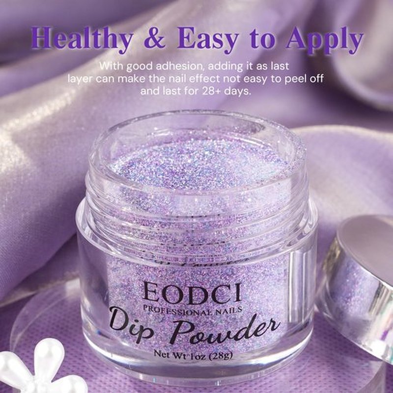 EODCI Dip Powder for Nails, Purple Glitter Dipping Powder - No Needed Nail Lamp Curing - Long Lasting Dip Nail Colors - Nail Art Starter Manicure DIY at Home 1oz