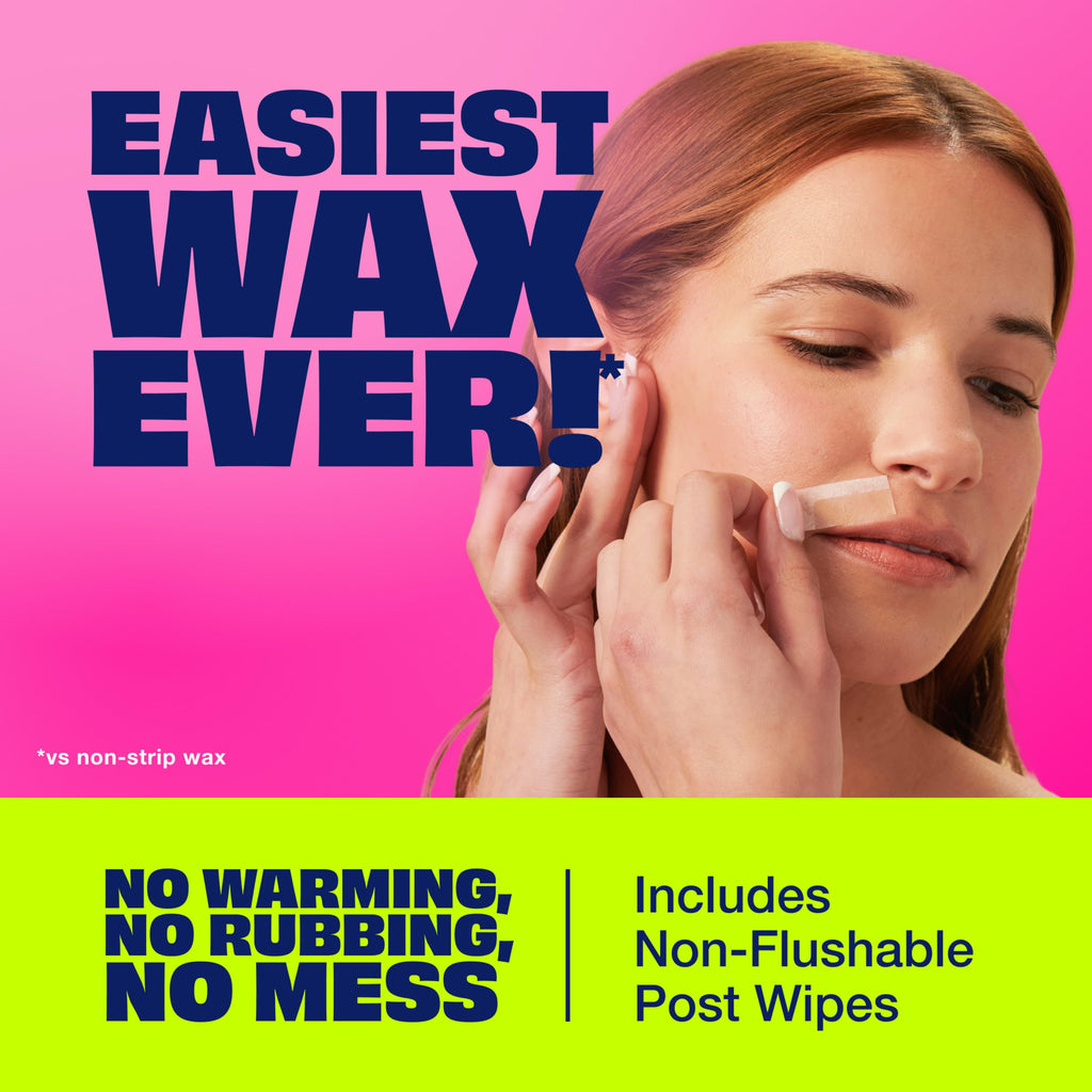 Nair Hair Remover Wax Ready Strips, Face and Bikini Hair Removal Wax Strips, Orchid and Cherry Blossom Extracts, Dermatologist Tested, Plus 4 Non-Flushable Post Wipes, 40 Count (Pack of 2)