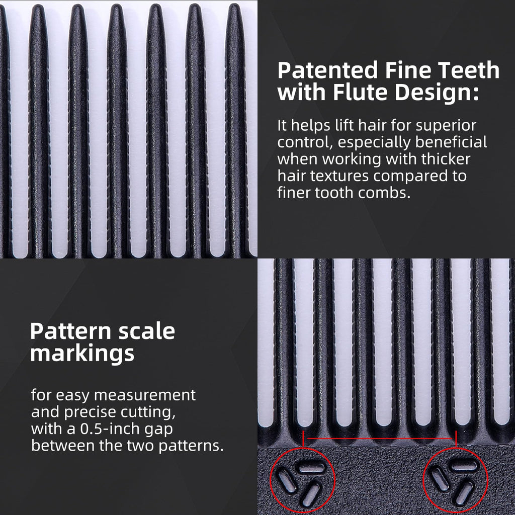 PERFEHAIR 2-Pack Professional Round Tooth Hair Cutting Comb - 9 Inch, Black Carbon Fiber Anti-Static & Heat Resistant, Durable Barber Combs with Fine & Wide Tooth for Precise Haircut for Men & Women