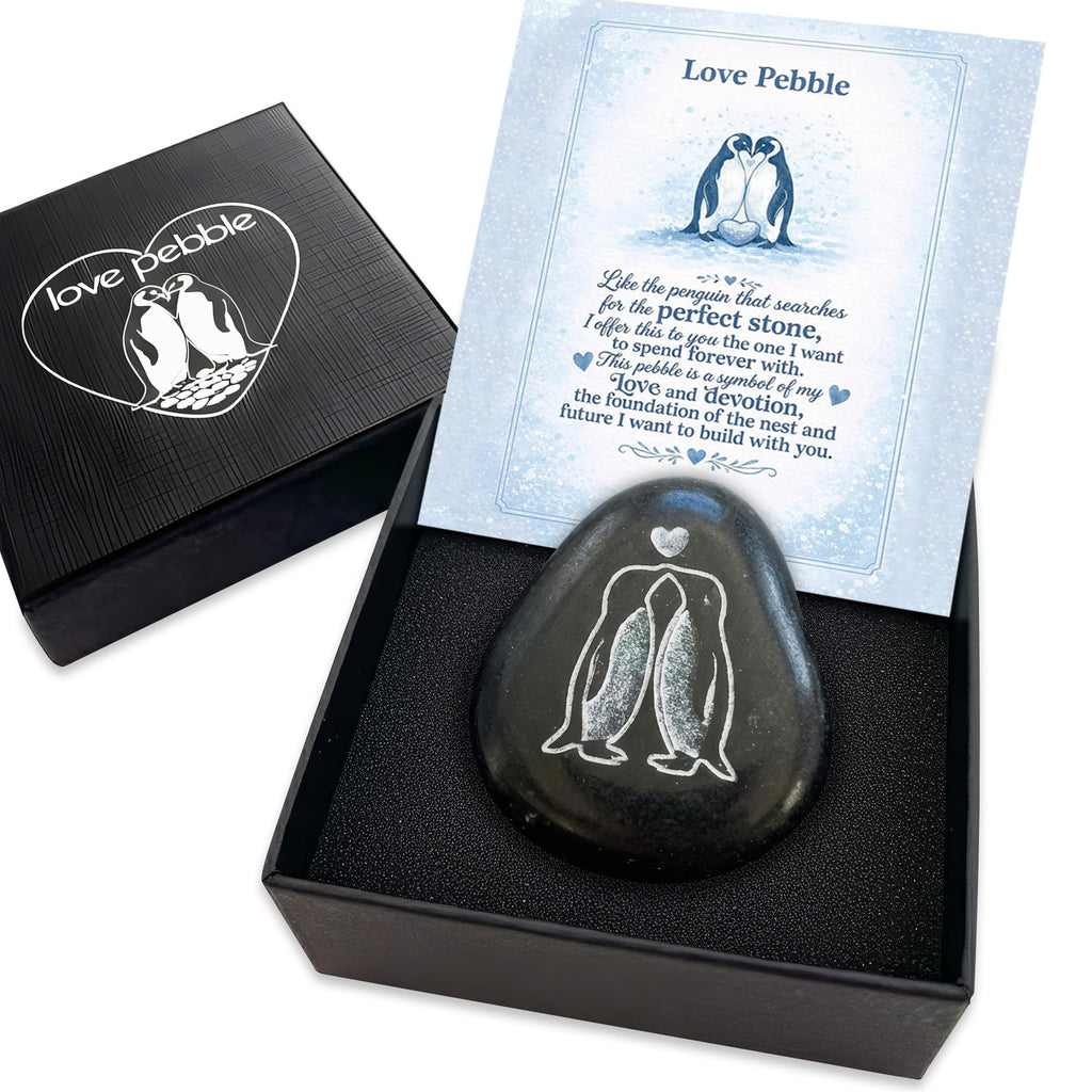 Faythory Cute Penguin Love Pebble – Romantic Penguin Stone Gift for Boyfriend, Girlfriend,Husband Wife or Fiancé, “I Love You” & “Will You Marry Me” Proposal Keepsake, for Him Her Men Women
