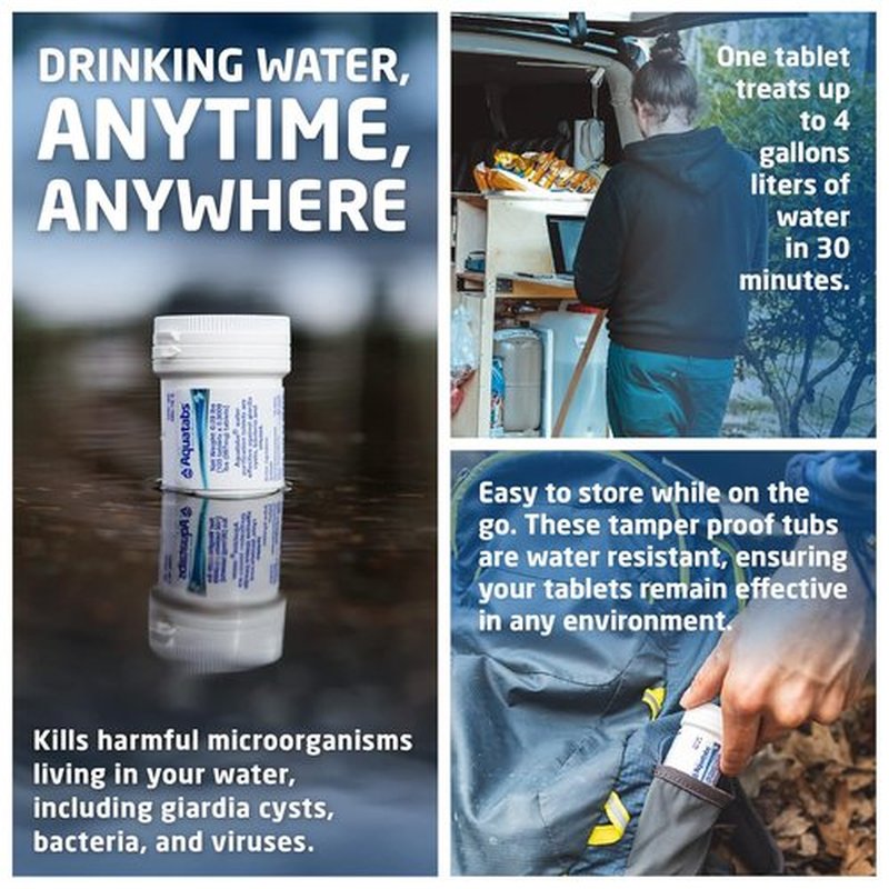 Aquatabs Water Purification Tablets - Easy-to-Use Water Filtration System | 100 Pack (397mg) for Camping & Emergency Use