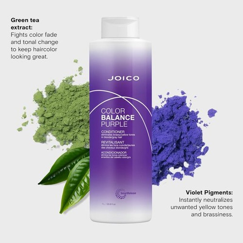 Joico Color Balance Purple Conditioner - Eliminate Brassy Yellow Tones | Boost Vibrancy & Shine | UV Protection with Rosehip Oil