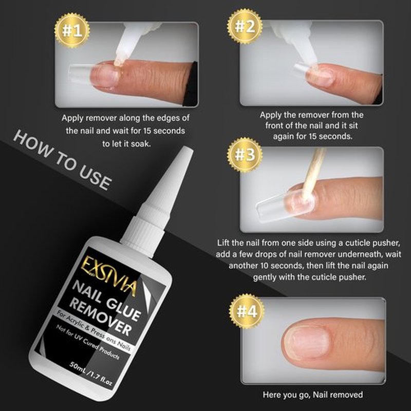 Nail Glue Remover for Press On & Glue On Nails (50mL) Non-Acetone Gentle Low Odor Debonder Serum, Exsivia False Nail Remover for Fake Tips, Fast Removal
