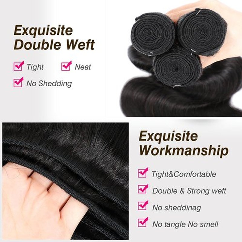 Human Hair Bundles 16 18 20 Inch 12A 100% Unprocessed Brazilian Virgin Hair Glossy Quick Weave Body Wave 3 Bundles Deals Natural Black Extensions