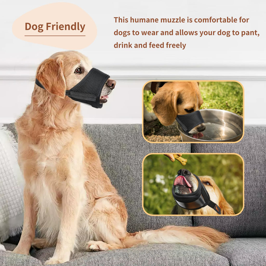 HEELE Dog Muzzle,Soft Nylon Muzzle Anti Biting Barking Chewing,Air Mesh Breathable Drinkable Adjustable Loop Pets Muzzle for Small Medium Large Dogs 4 Colors 4 Sizes (Black, S)