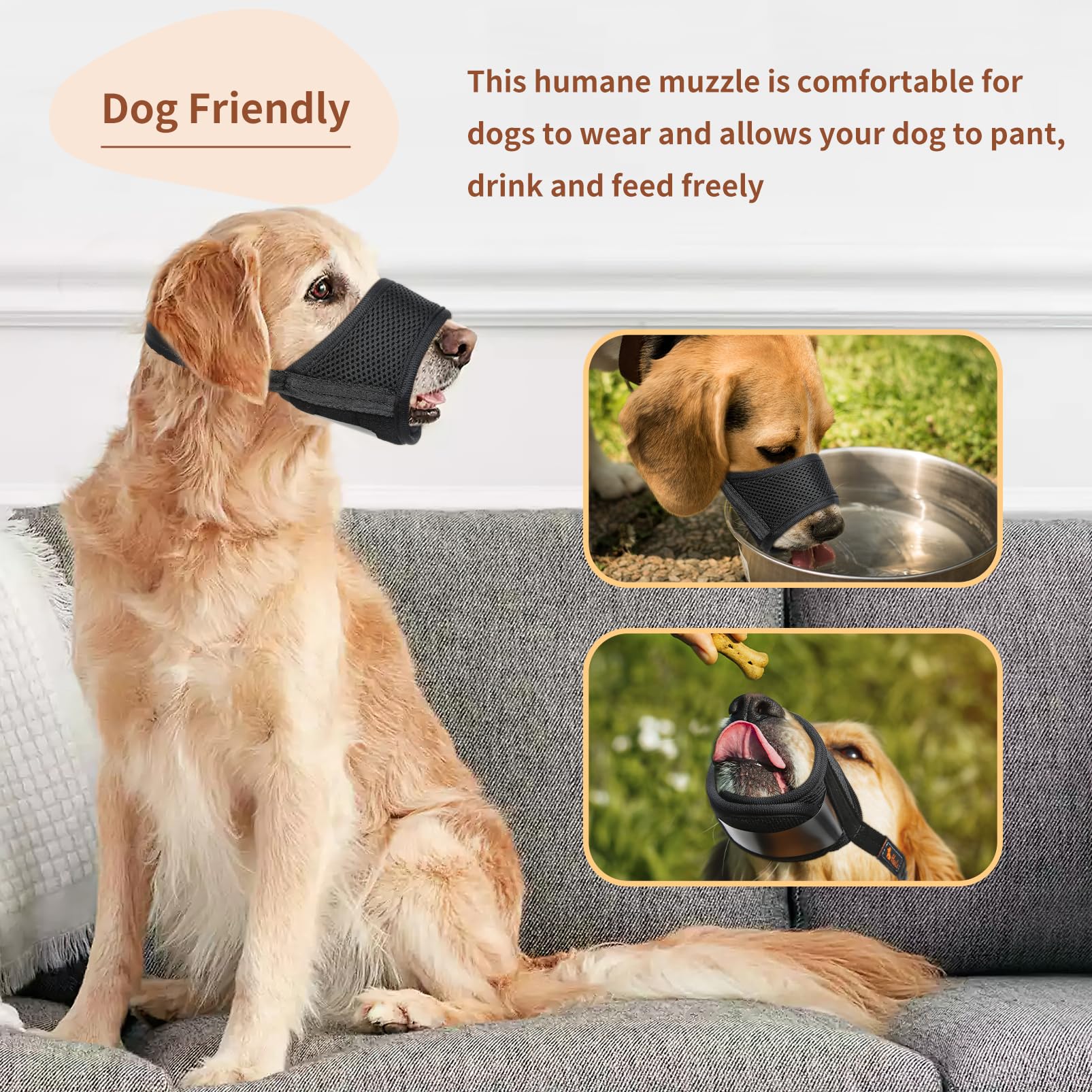 HEELE Dog Muzzle,Soft Nylon Muzzle Anti Biting Barking Chewing,Air Mesh Breathable Drinkable Adjustable Loop Pets Muzzle for Small Medium Large Dogs 4 Colors 4 Sizes (Black, S)