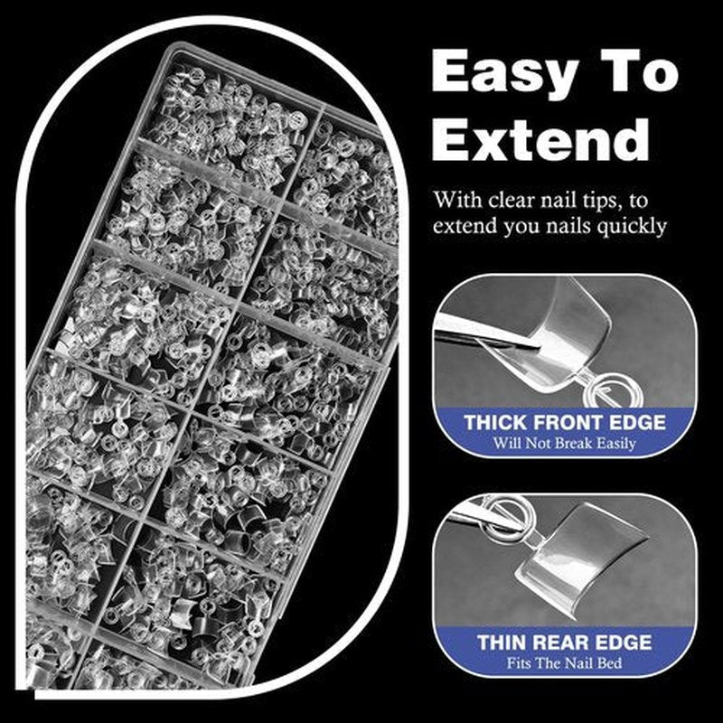 AddFavor 600pcs Extra Short Square Nail Tips, Half Cover Clear Soft Gel Nail Tips Square, 12 Sizes Press on False Nails Tips for Acrylic Nail Extension, Salon and Home DIY
