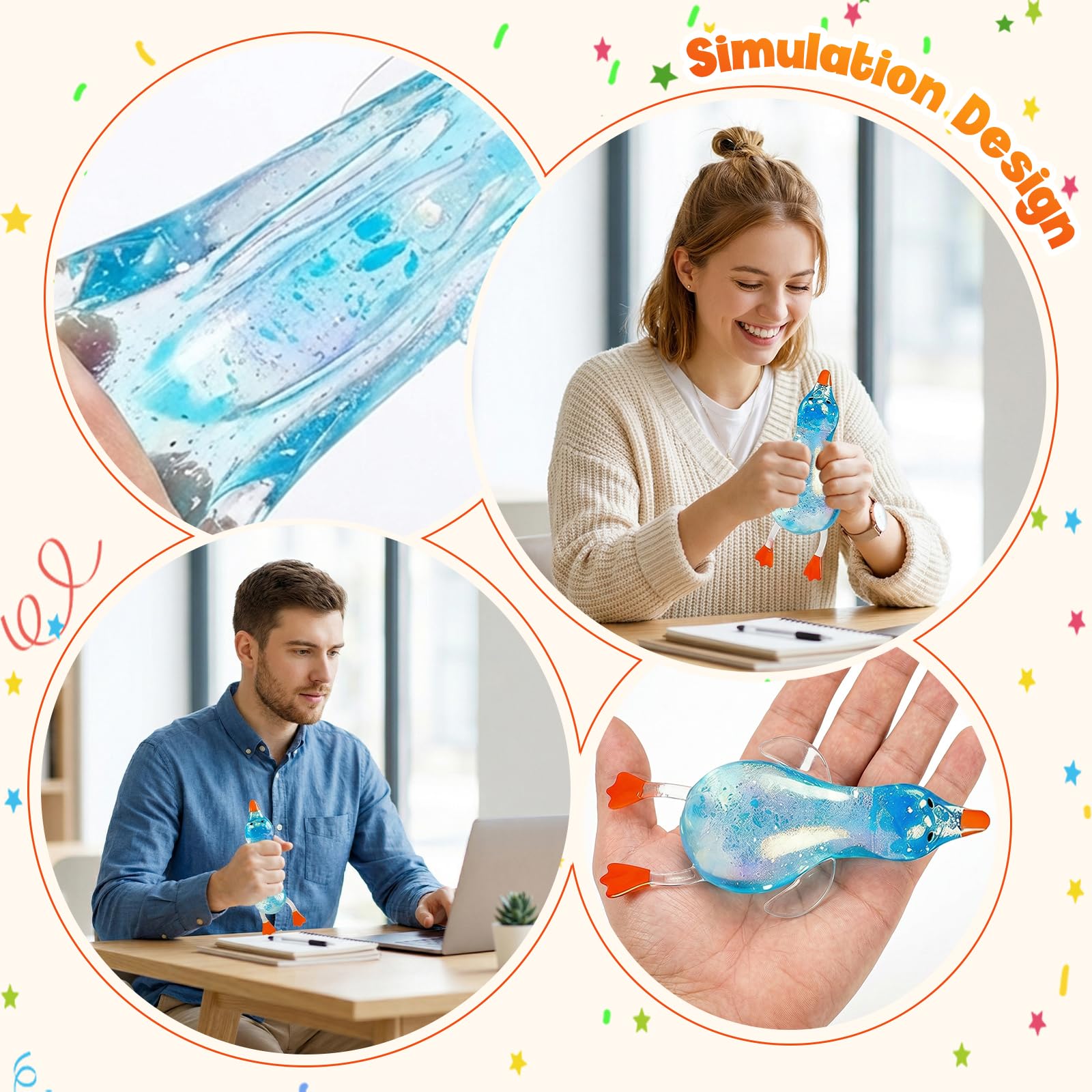 Cute Duck Squishy Sugar Stress Ball,Soft Duck Stress Relief Slow Rise Relaxing Sensory Fidget Toy for Anxiety Relief, Suitable for Adult use in Offices and Homes(Yellow)
