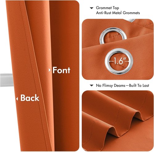 MIULEE Orange Blackout Curtains - Thermal Insulated Room Darkening Drapes | 84 Inches Long, 2 Panels