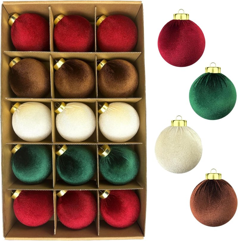 Velvet Balls Ornaments 15 PCS - 3.15 Inch Large Shatterproof Christmas Bulbs | Flocked Classic Holiday Decor