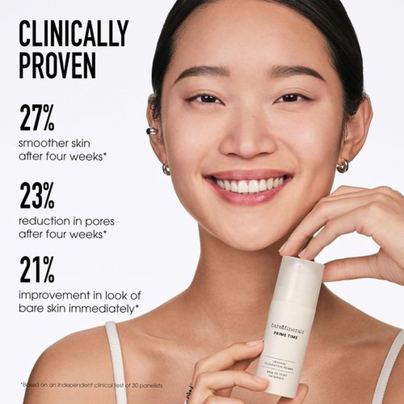 bareMinerals Prime Time Original Foundation Primer – 24HR Wear, Smooths Texture, Controls Shine, Extends Makeup Wear & Nourishes Skin, Non‑Comedogenic, Vegan, Cruelty-Free & Dermatologist-Tested