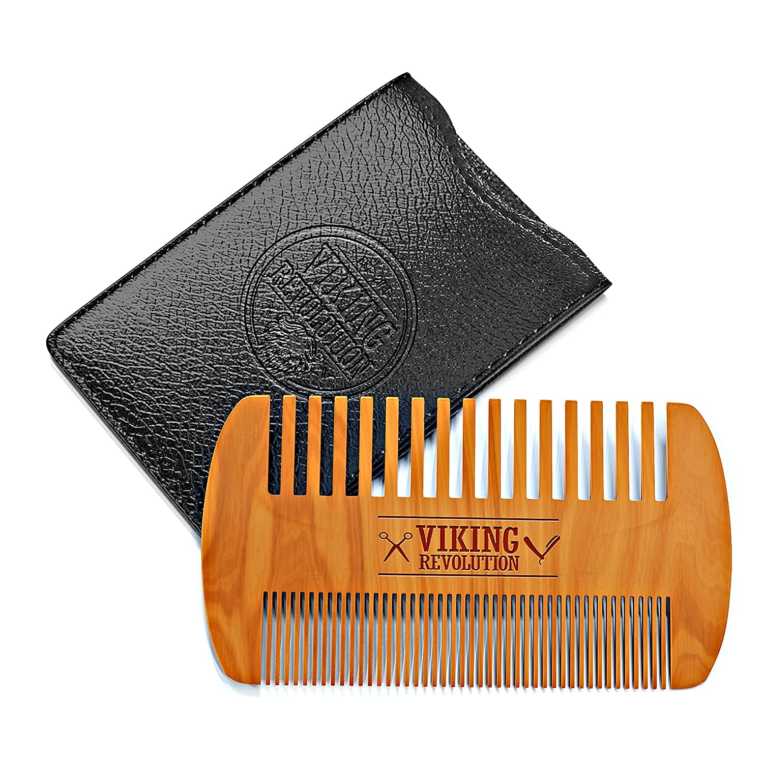 Viking Revolution Wooden Beard Comb and Case - Pocket Comb