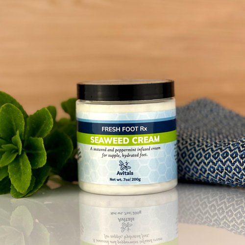 Avital's Apiaries Fresh Foot Rx Seaweed Cream, 7 oz, Moisturizing Foot Cream with Peppermint, Witch Hazel, Panthenol, Allantoin, Cocoa Butter for Cracked Feet, Calluses