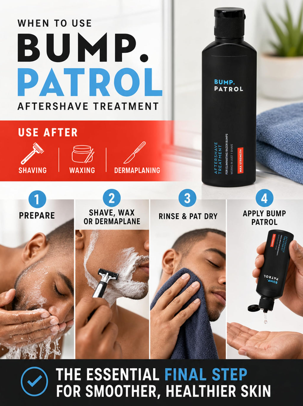 Bump Patrol Maximum Strength Aftershave Treatment Serum – Razor Bump Stopper and Ingrown Hair Treatment for Men and Women, Fast Acting Salicylic Acid for Razor Burn & Shaving Irritation - 2 oz Pack 4