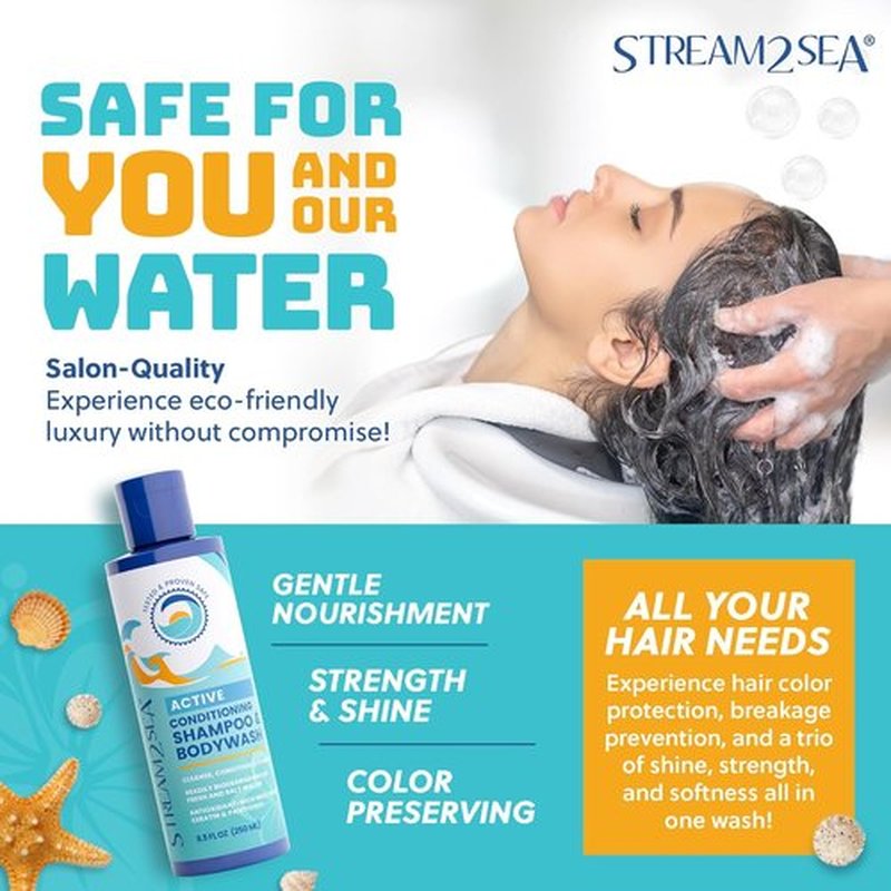 STREAM 2 SEA 3-in-1 Shampoo, Conditioner & Body Wash - Reef Safe, Organic & Biodegradable - 8.5 Fl Oz