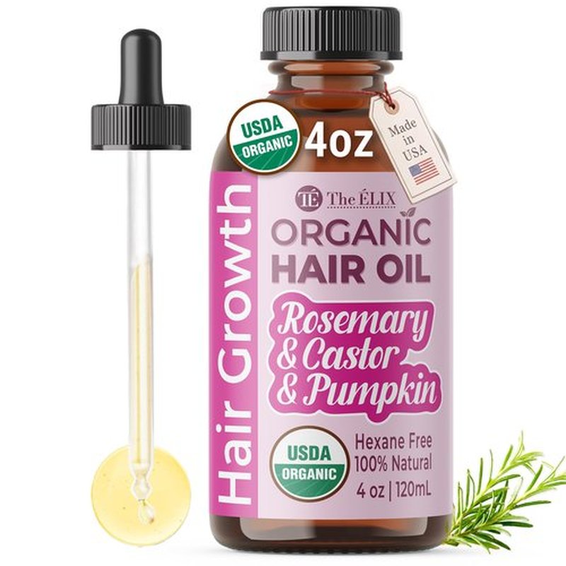 The ÉLIX USDA Organic Rosemary Oil for Hair Growth | Thickening Formula with Castor & Pumpkin Seed | for Hair Loss & Thinning | Made in USA | 4oz