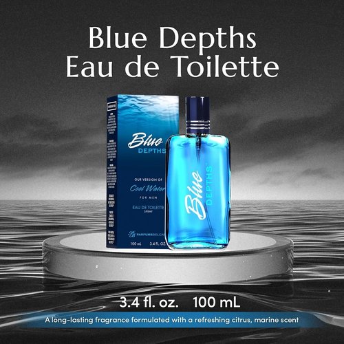 PB ParfumsBelcam Blue Depths Eau de Toilette Spray - 3.4 Fl Oz | Fresh Aquatic Cologne for Men with Citrus & Musk