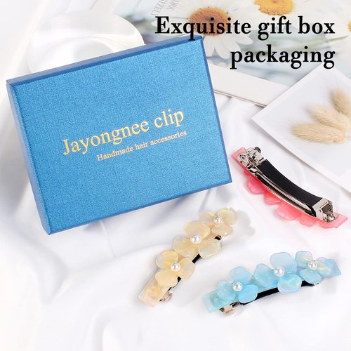 3 Pieces hair barrettes,large barrettes for women,Hair Clips barrettes French Rectangle Snap Hair Barrettes Acrylic Tortoise,Hair Clip for Thick and Medium Hairs,Hair Clips snap… (flower 1)