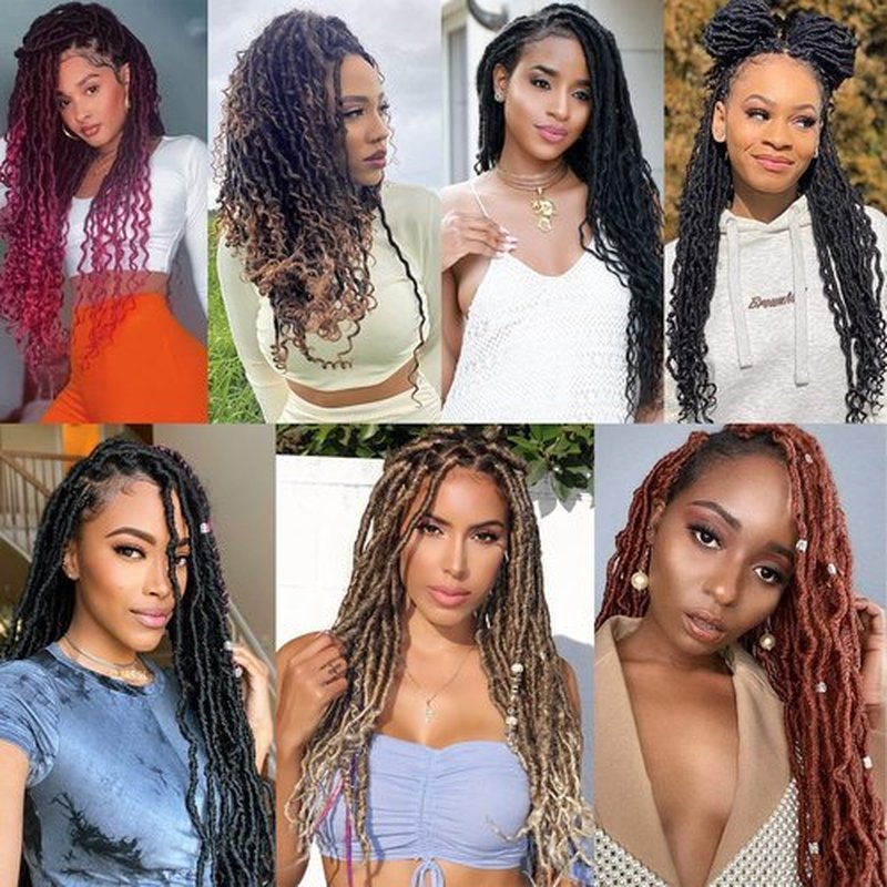 Goddess Locs Crochet Hair - 6 Packs 16 Inch Curly Faux Crochet Hair for Black Women, Crochet Pre-Looped Curly Hair Soft Faux Locs Synthetic Braiding Hair Extensions (16 Inch, 6 Packs, T27#)