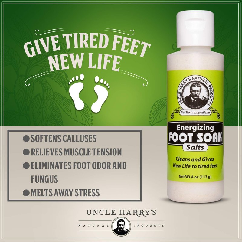 Uncle Harry's Natural Pedicure Foot Soak Bath Salts | Athletes Foot Detox & Dry Feet Treatment | Epsom Salts for Soaking Feet with Eucalyptus & Peppermint | Vegan Pedicure Supplies (4 oz)