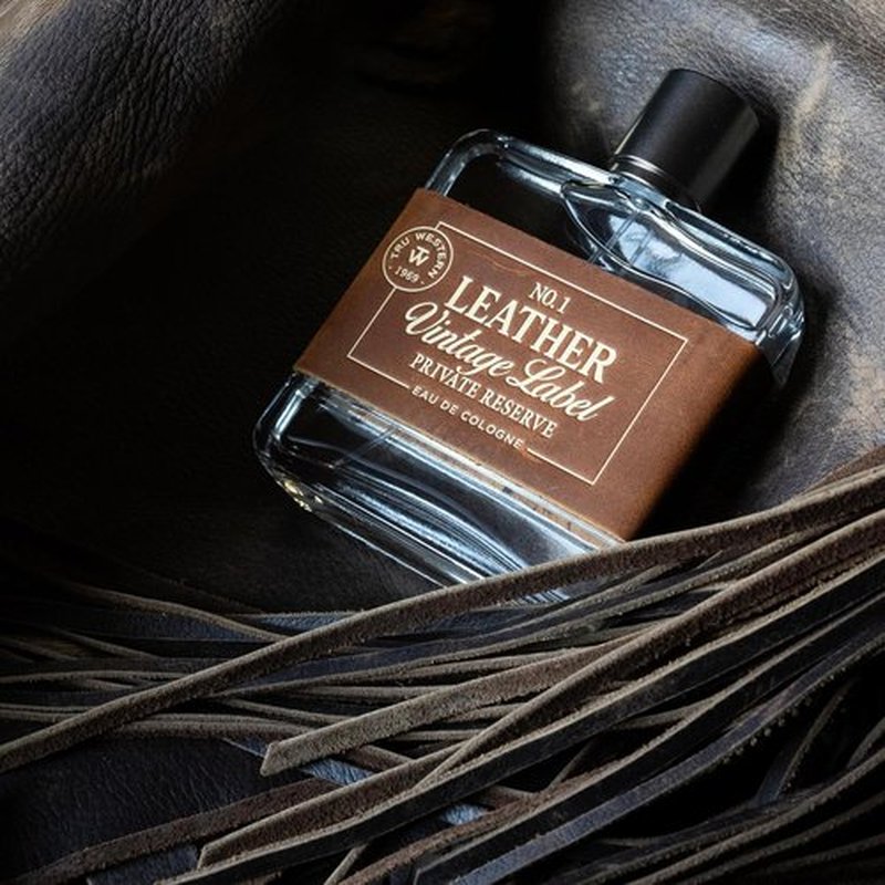 Tru Western Leather No. 1 | Vintage Label Private Reserve Fragrance - 3.4 fl oz (100 ml) with Cedarwood & Clementine Notes