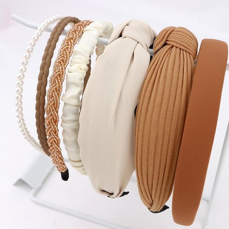 Brimekichio 7 Pack Headband for Women Girls Cute Headbands for Women Cute Pearl Beads Solid Knotted Diademas para Mujer de Moda Cute Hair Accessories