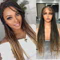 Suntefic Braided Wig for Black Women Human Hair Blended Glueless Full Double Breathable Lace Front Braids Wig with Baby Hair Lightweight Handmade African American Braided Wigs (Ombre Blonde, 32 Inch)