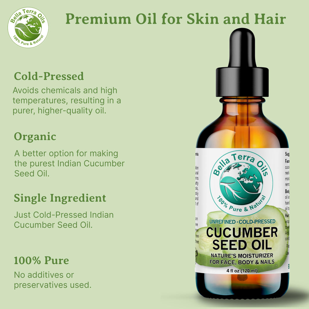 Bella Terra Oils - Cucumber Seed Oil 16 oz - Experience Pure Cucumber Extract, Brimming with Minerals & Antioxidants, Sublime Elixir for Face & Beyond
