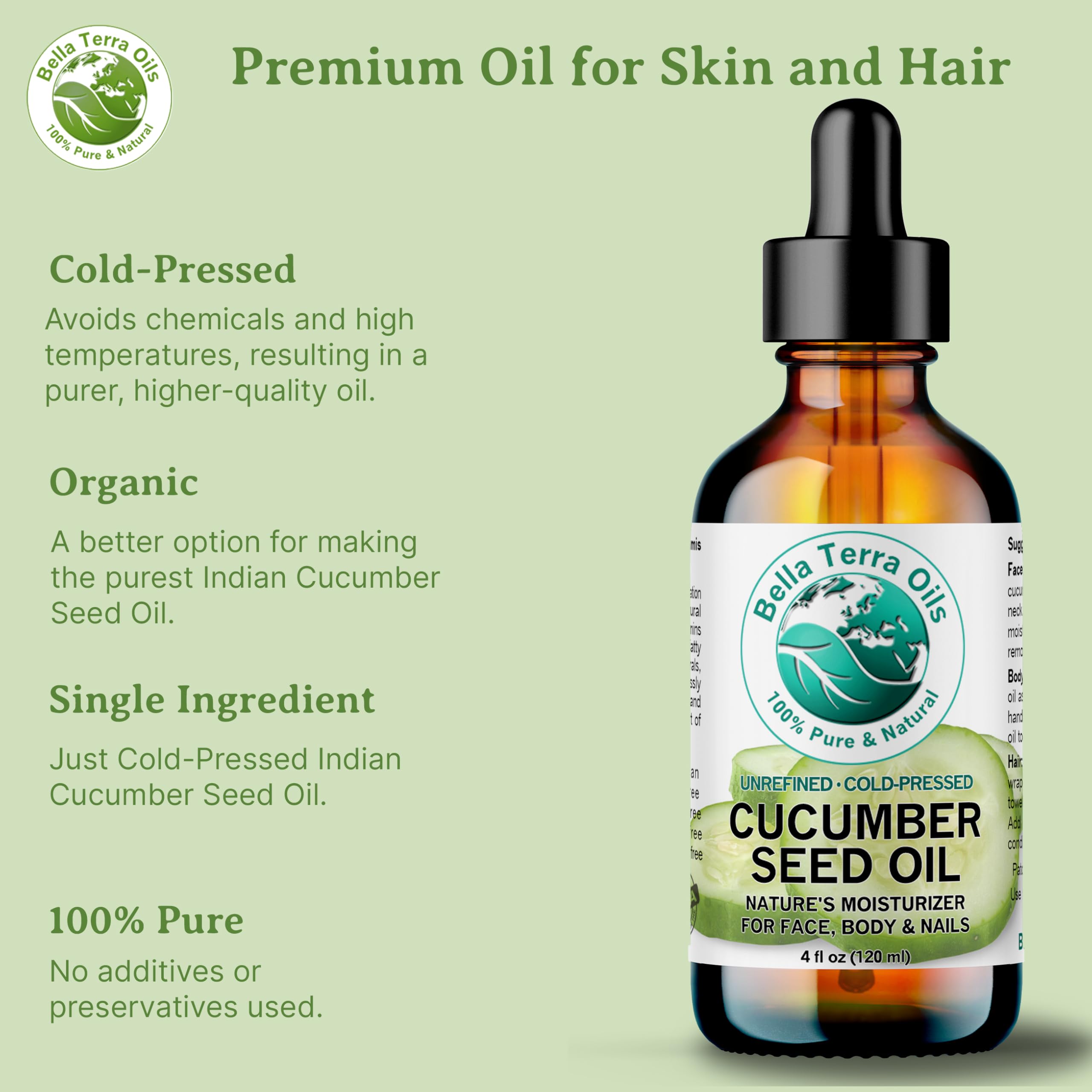 Bella Terra Oils - Cucumber Seed Oil 16 oz - Experience Pure Cucumber Extract, Brimming with Minerals & Antioxidants, Sublime Elixir for Face & Beyond