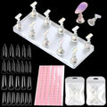 FSpronail Stand for Press Ons Display Practice Art Magnetic Fake Nails Holder With 96pcs Stiletto Square Full Cover Tips, Reusable Putty for Home DIY Beginner Salon Kit Supplies