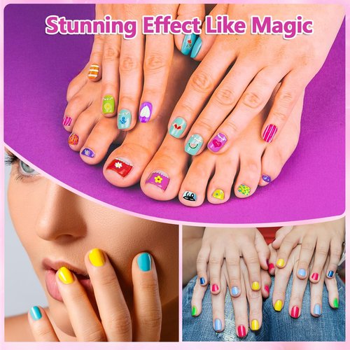 8-Count Nail Art Pen Set for Kids, Non-Toxic Nail Polish & Glitter with Doodle Tip, Nail Art Kit for Girls 7-12, Birthday for 8-12, Toys for 10 Year Olds, Includes Stickers, Gems