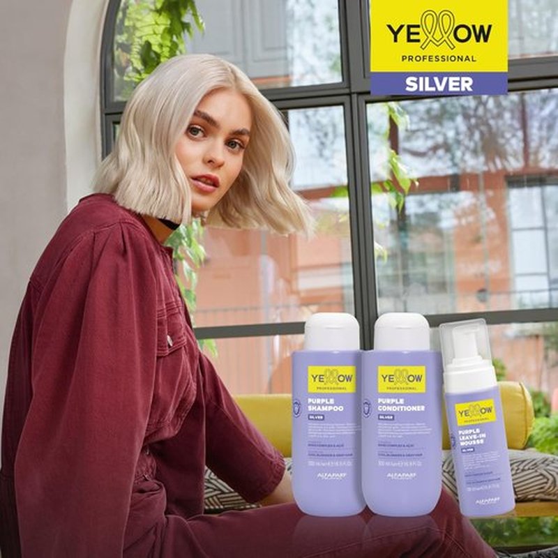 Alfaparf Milano Yellow Professional Silver - Leave-In Mousse for Cool Blonde & Gray Hair - Anti-Yellow Formula (5.41 fl oz / 160 ml)