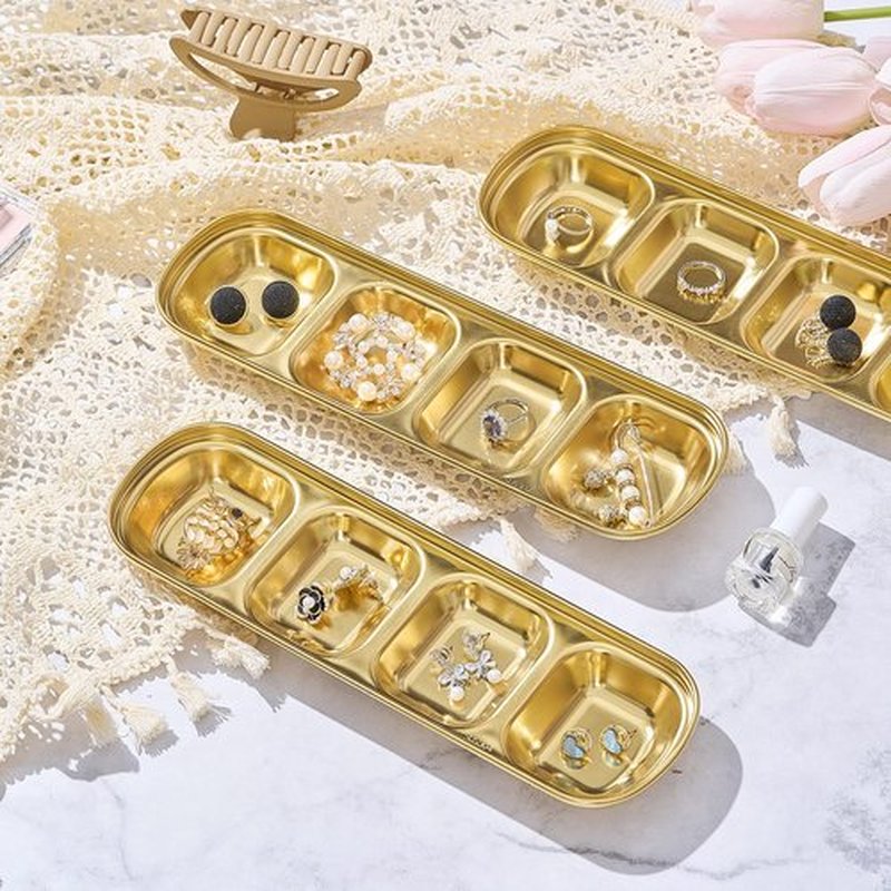 Teenyyou 4 Pcs DIY Esthetician Bowls Face Mask Tray Esthetician Supplies Stainless Steel Compartment Serving Tray Women Skincare Products for Spa Salon Aesthetician Beauty, Nail Art(Gold,Large)