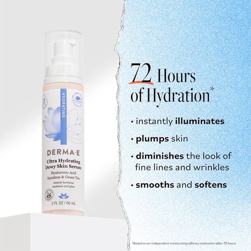 DERMA E Ultra Hydrating Dewy Skin Serum - Moisturizing Anti-Aging Treatment with Squalane & Hyaluronic Acid | 2 FL Oz