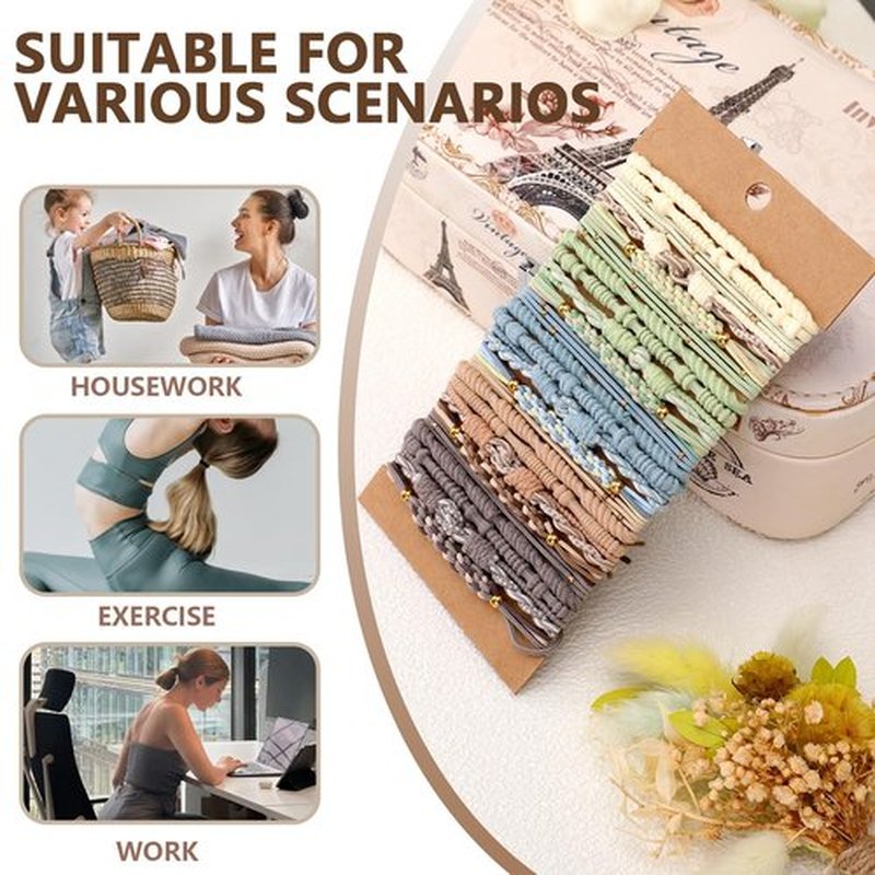 Boho hiar ties 25pcs Cute Bracelets for Thin and Thick Hair, Hair Accessories for girl or Women,Soft Dual-Use No-Damage Ties, Elastic bands，ponytail holders fo Mother's Valentine's Christmas day gift.