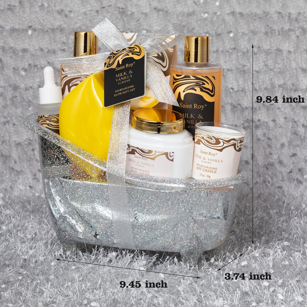 Spa Gift Basket, beauty bath kit Mother Day Gifts for Women, Bath and Body Almond Milk Vanilla Spa Gifts for Women, Bath Gift Set Christmas, Scent Lotion, Lip Mask, Birthday Holiday Bridal Shower