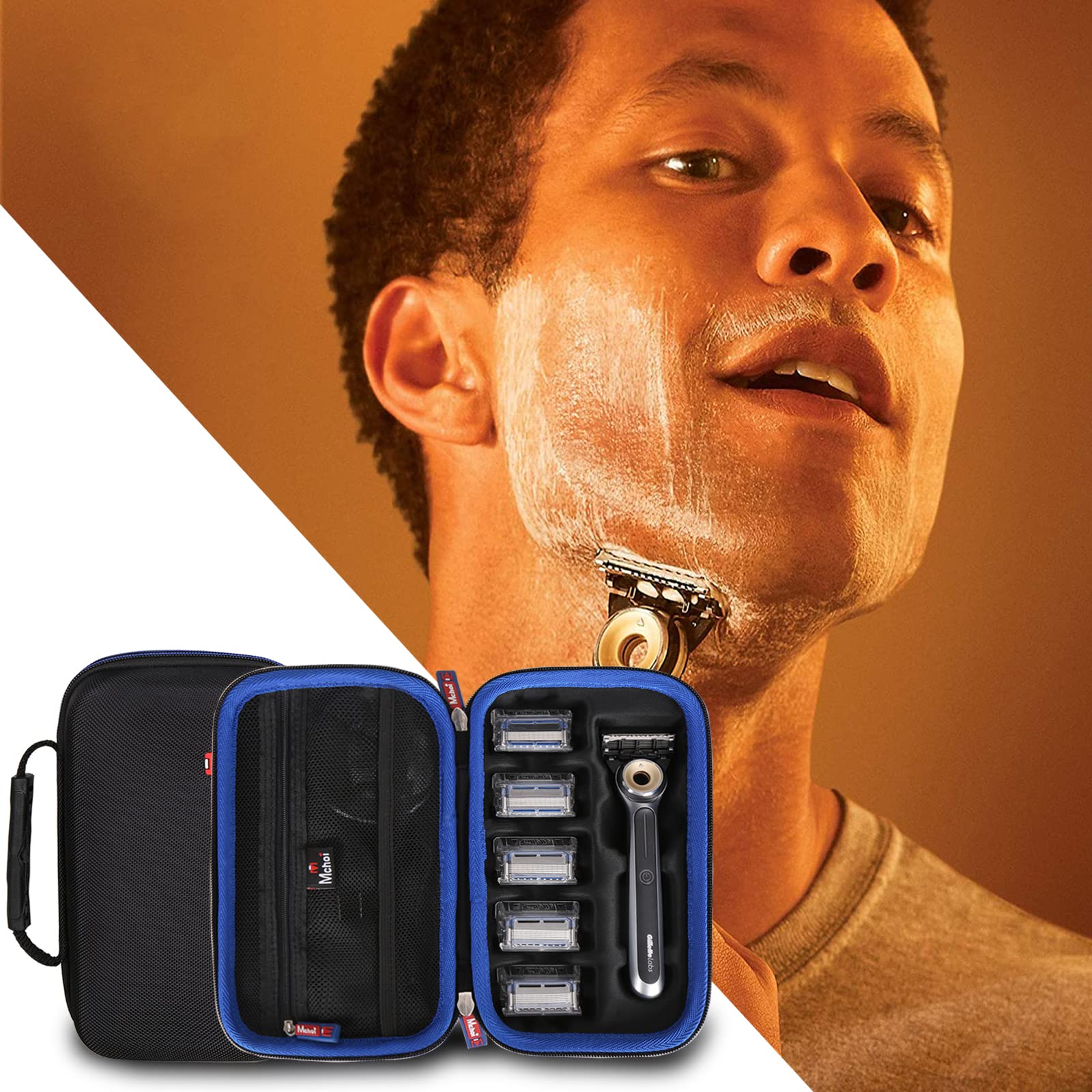 Mchoi Travel Case Fits for Gillette Labs Heated Razor Gold Edition, with Mesh Pocket Fits for 1 Handle, 5 Blade Refills, 1 Charging Dock, Case Only
