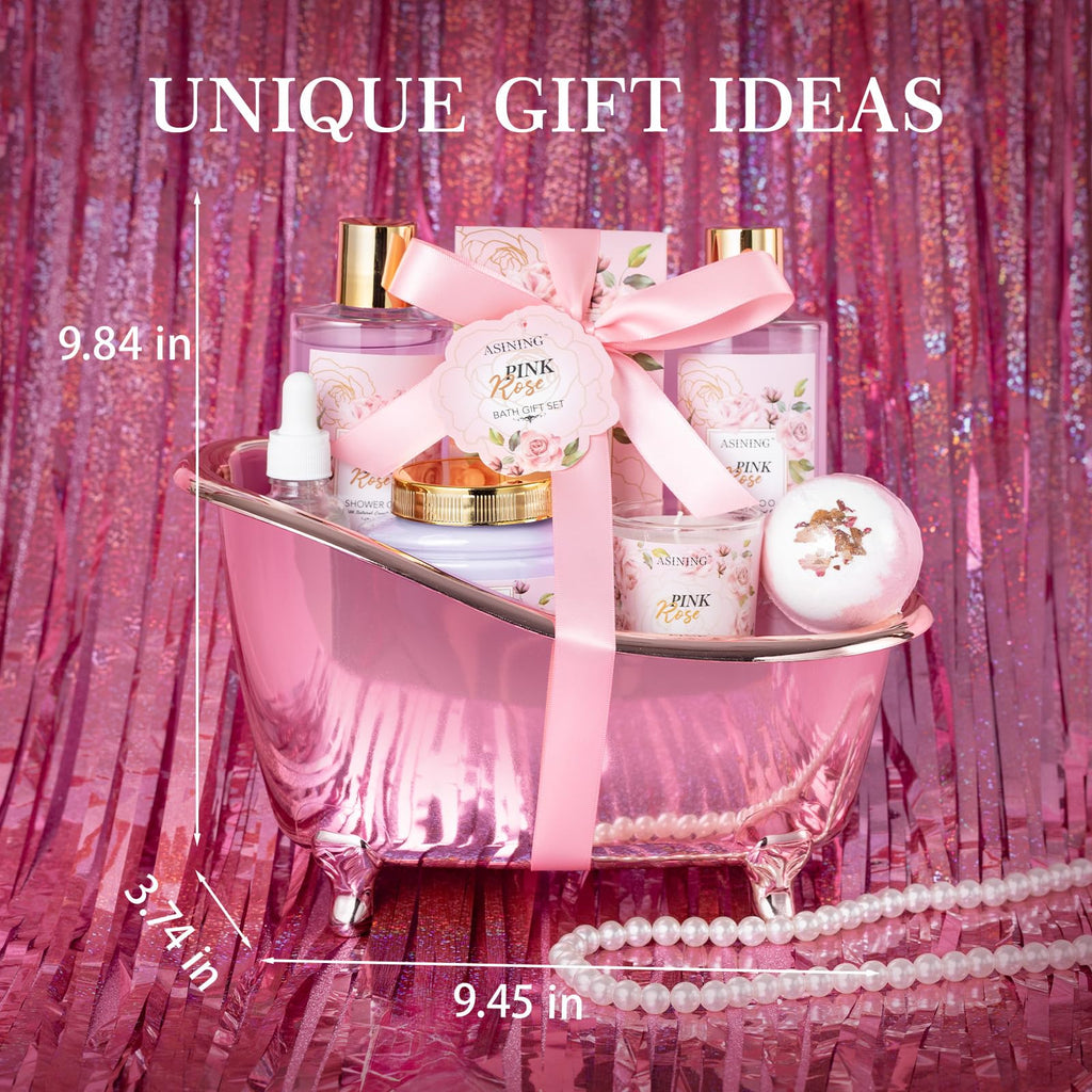 Bath and Body Gift Basket Set Mothers Day, 16 Pcs Luxury Rose & Vanilla Scent Spa Gift Basket Set for Women, Spa and body gift set, Perfect Bath & Body Gift Set, Home Spa Bath Pamper Gifts Teens