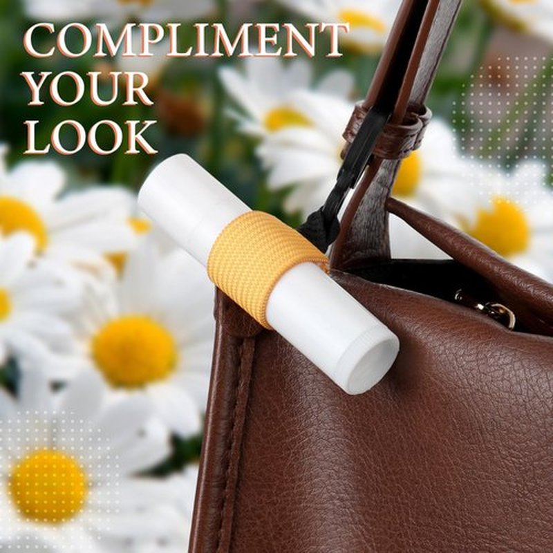 Shinylin 24 Pcs Bulk Mini Lip Balm Holders Elastic Lip Gloss Holders Keychain Lipstick Sleeves Portable Clip on for Lipsticks Keys Purse Lanyard