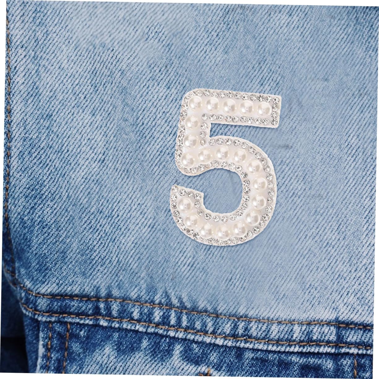 Angoily Number Stickers, 10PCS Bling Rhinestone Pearl Iron-On Patches DIY Faux Pearl Number Applique for Clothing Shoes Coat Patches, Gem Stickers, Dazzling Embellishments for Fashion Projects